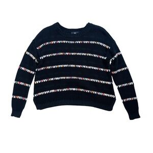 IN San Francisco Women's Black Multicolor Striped Heart Knit Pullover Sweater S